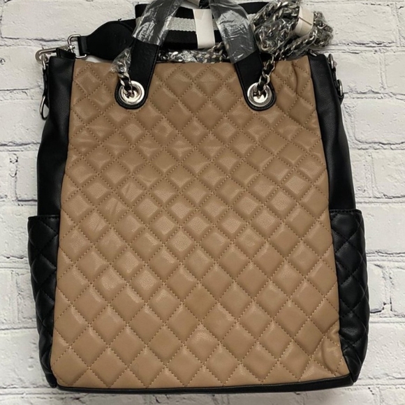 Elegant Quilted Tan and Black Tote Bag *Last Chance* - Picture 2 of 3